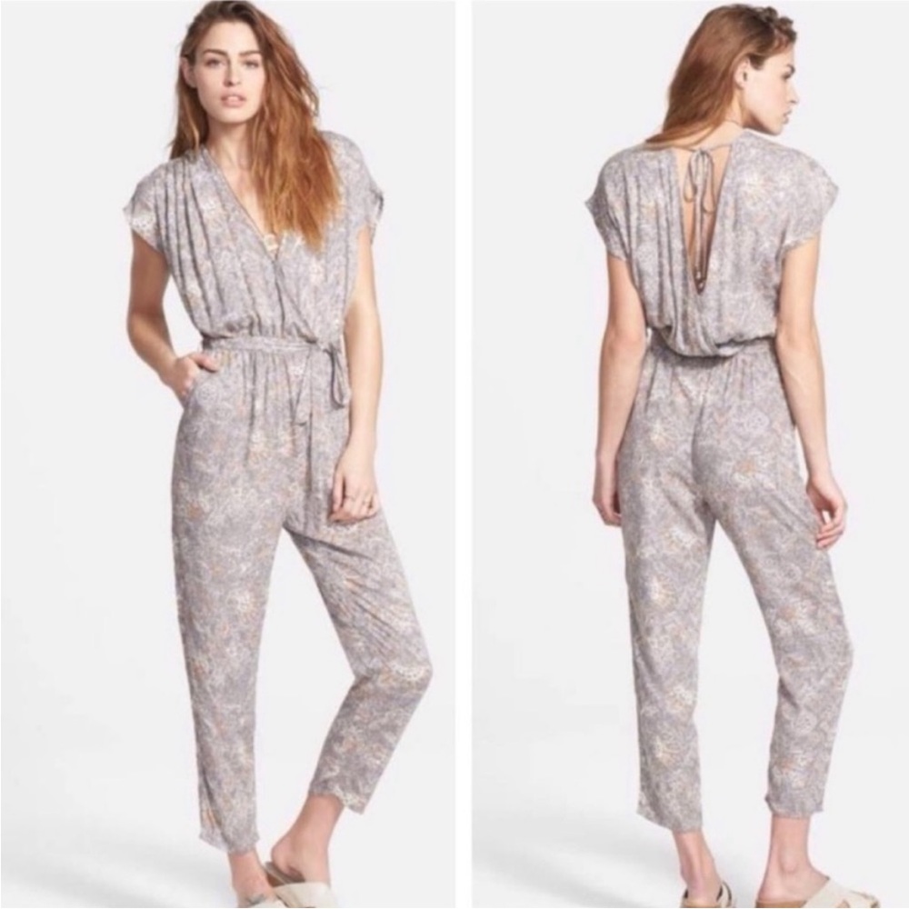 Like New Free People Universal Surplice Jumpsuit in Taupe EUC